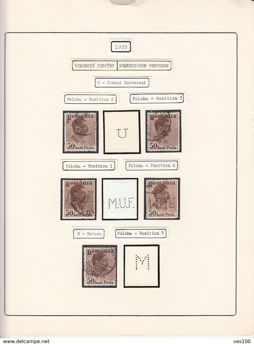 PERFINS, KING CAROL II STAMPS, 1935, ROMANIA - Perfins