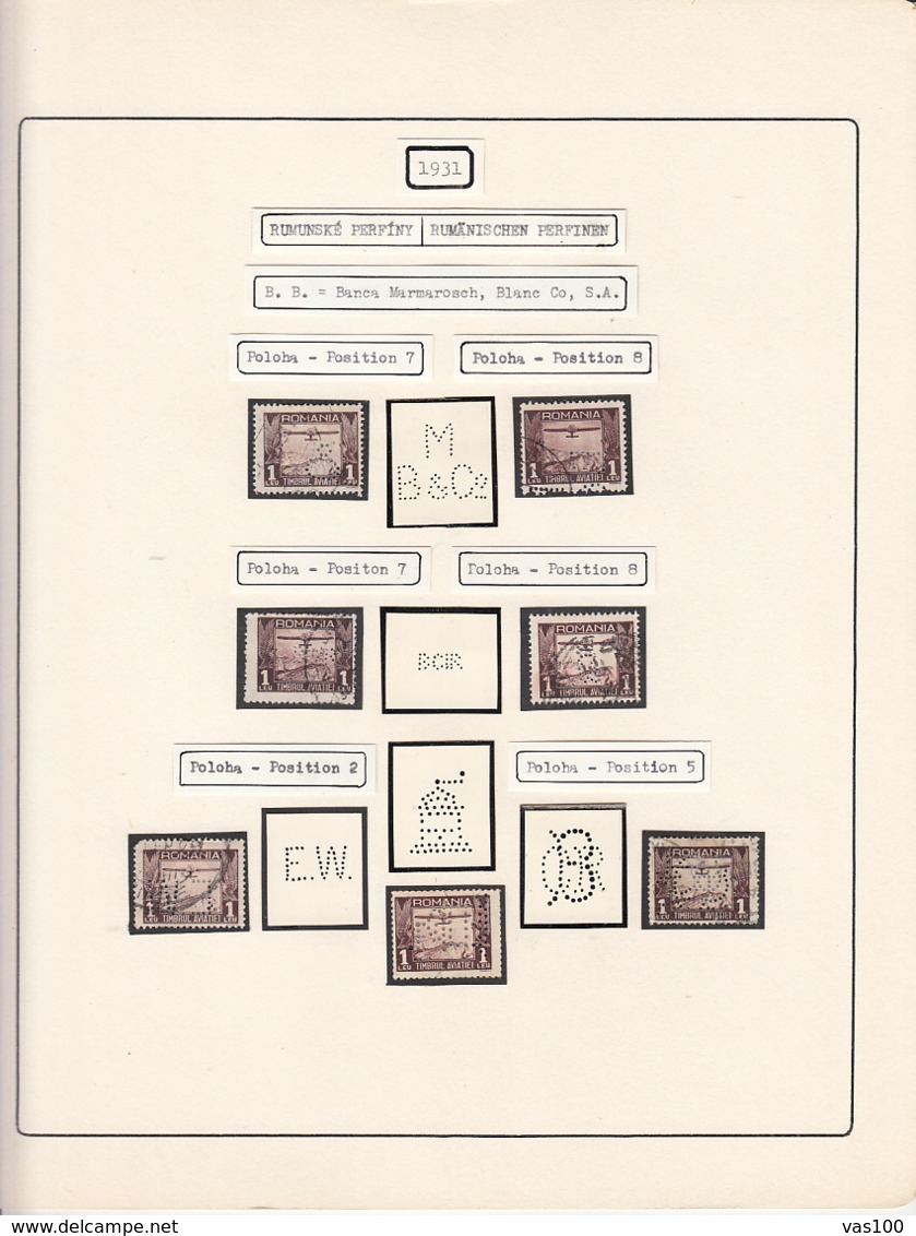 PERFINS,PLANE, AVIATION STAMPS, 1931, ROMANIA - Perfins