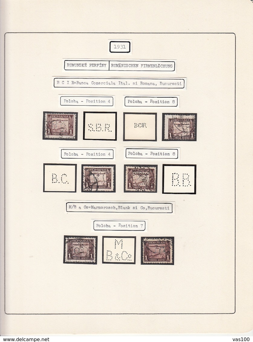 PERFINS,PLANE, AVIATION STAMPS, 1931, ROMANIA - Perfins