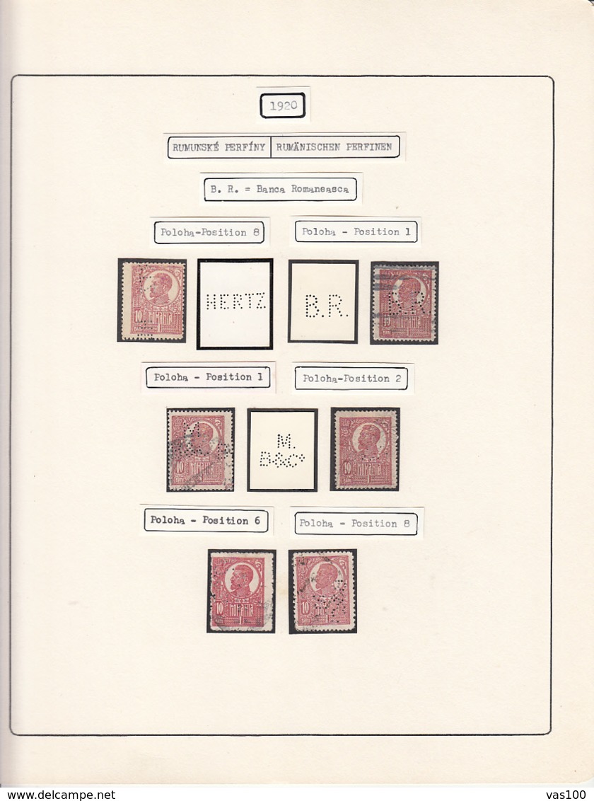 PERFINS, KING FERDINAND STAMPS, 1920, ROMANIA - Perfins