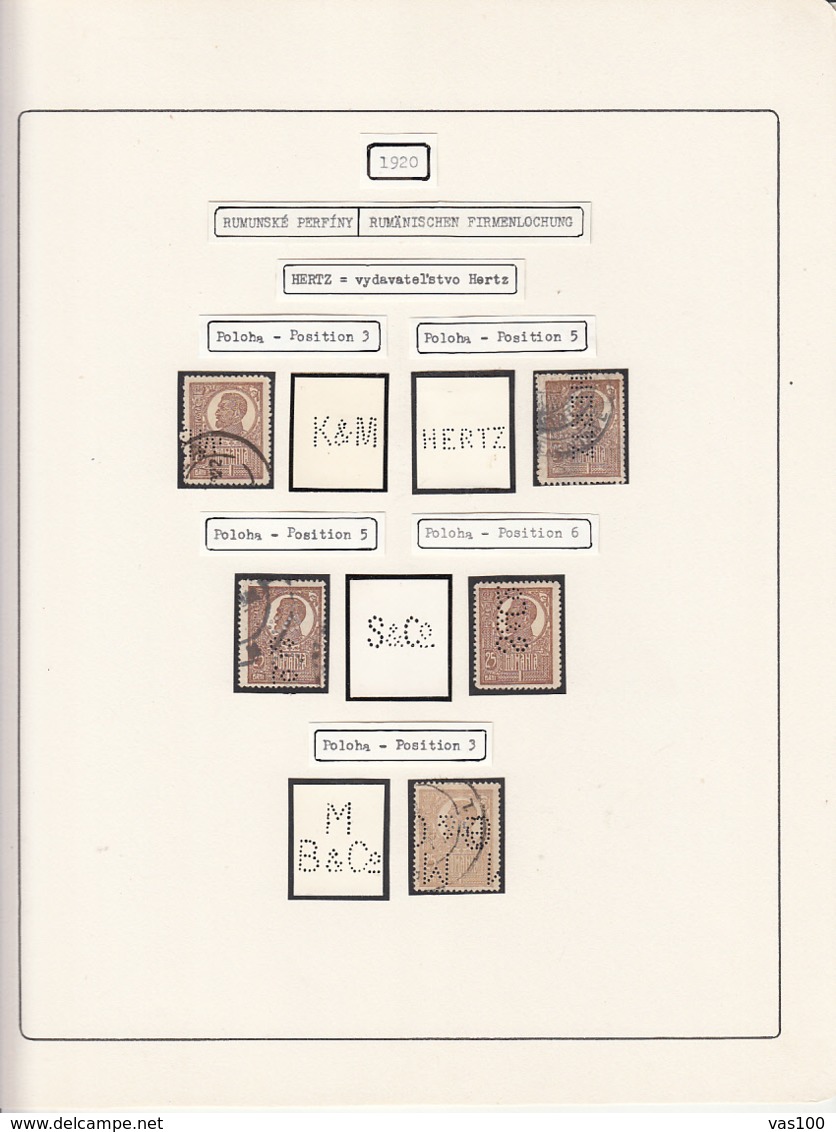 PERFINS, KING FERDINAND STAMPS, 1920, ROMANIA - Perfins