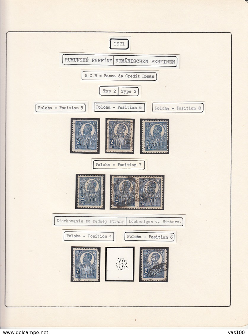 PERFINS, KING FERDINAND STAMPS, 1921, ROMANIA - Perfins