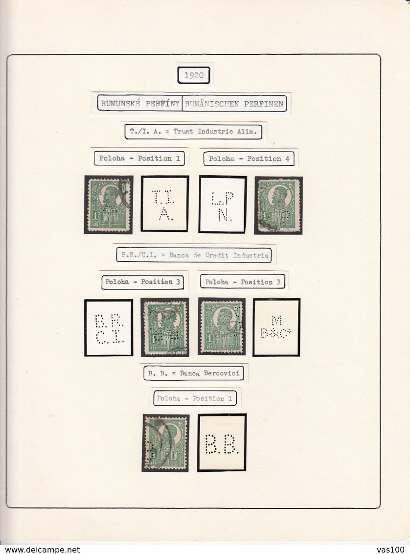 PERFINS, KING FERDINAND STAMPS, 1920, ROMANIA - Perfins