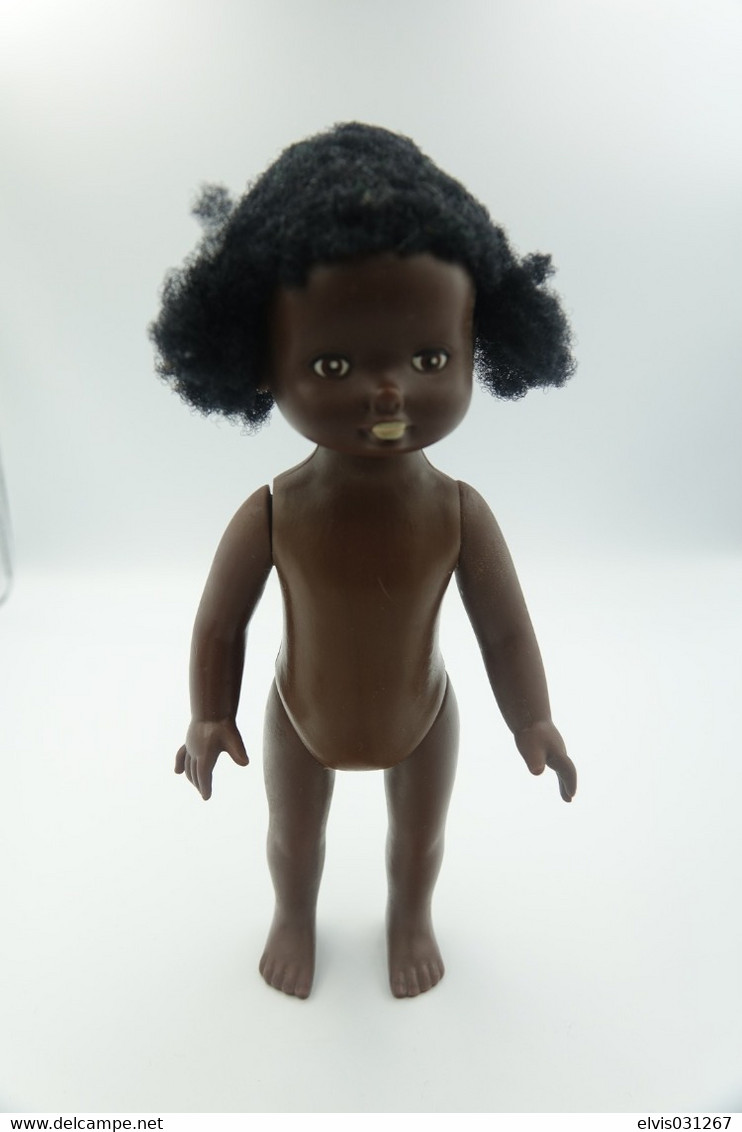 Vintage DOLL : African Black Brown Doll - 21cm - Made In Germany - Original - 1960 - Curly Hair - Rubber - Plastic - Action Man