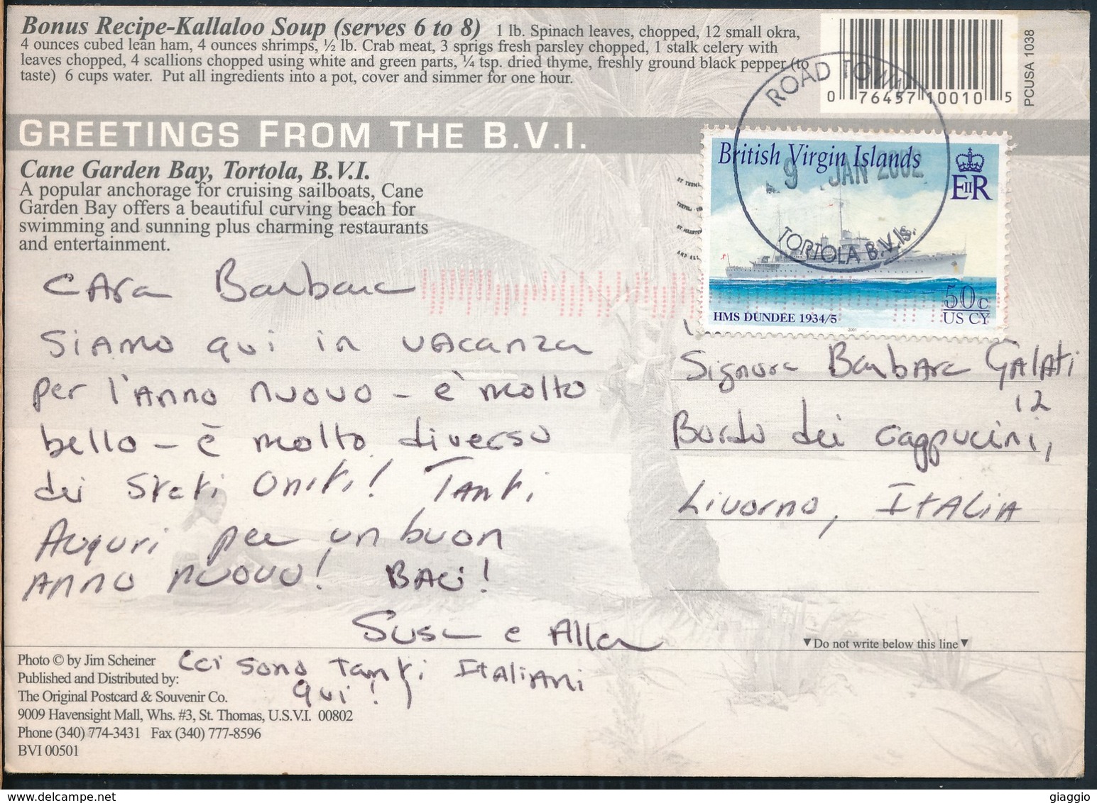 °°° 19366 - BRITISH VIRGIN ISLANDS - CANE GARDEN BAY - 2002 With Stamps °°° - Virgin Islands, British