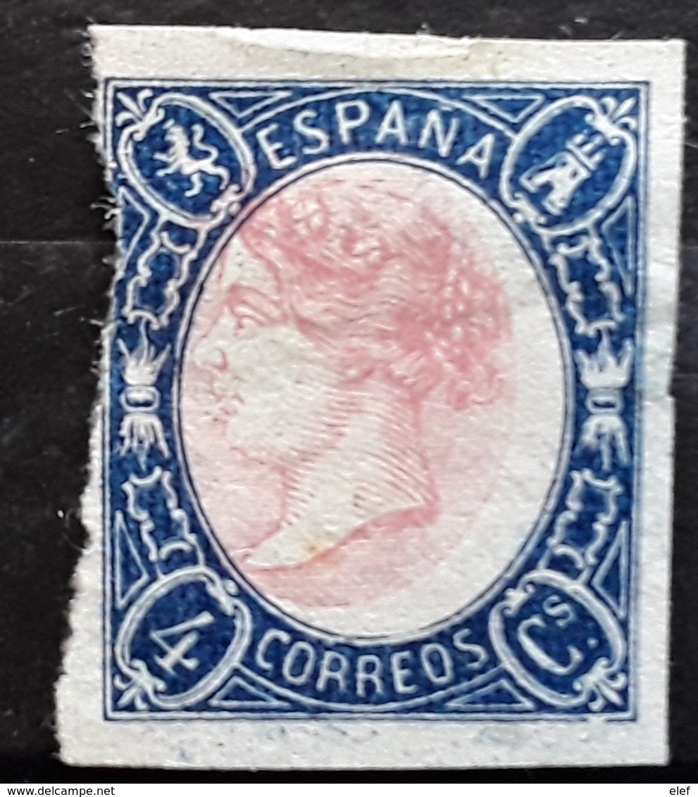 ESPAGNE / ESPANA / SPAIN / SPANIEN 1865 Isabela II,  4 C Bleu Et Rose VARIETE CENTRE DÉPLACÉ  , ESSAI ? Neuf (*) RARE - Variedades & Curiosidades