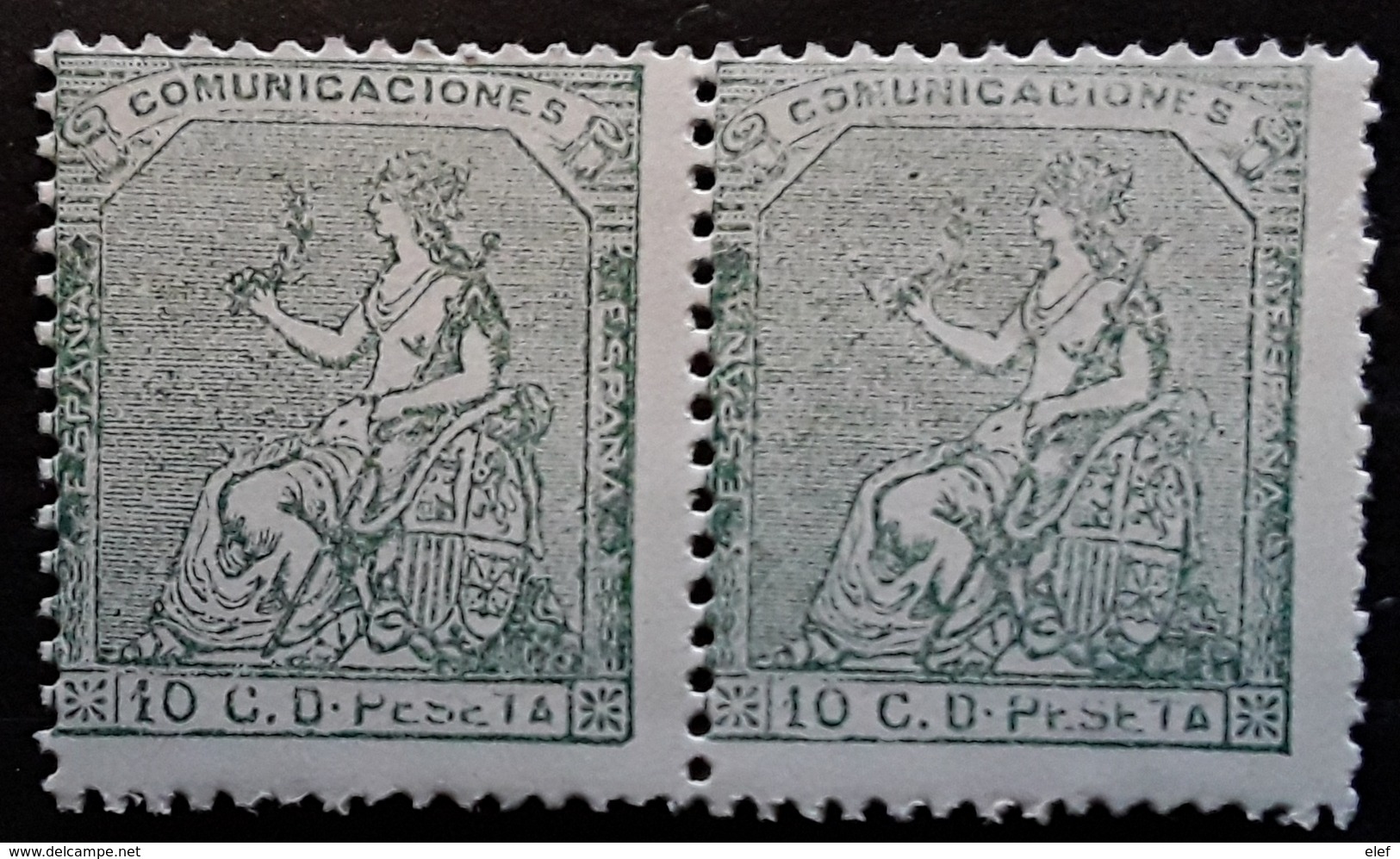 ESPAGNE / ESPANA / SPAIN / SPANIEN 1873 Regence,PAIRE Yvert 132,10 C Vert VARIETE INSCRIPTIONS EFFACÉES,neuve ** MNH TB - Nuovi