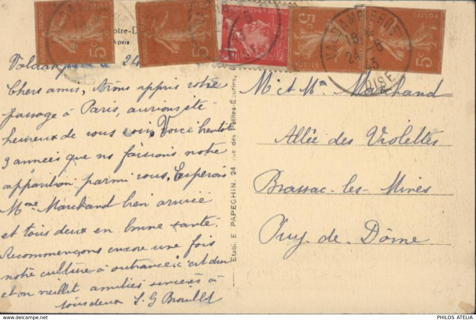 Entier Bande 5ct Orange Découpé X4 + 514 Petain Tarif 1,2 CP CPA Notre Dame Paris CAD Val Dampierre 24 6 43 - Posttarife