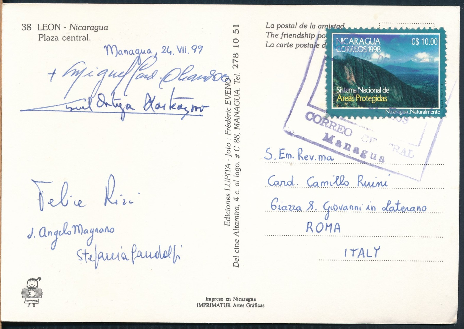 °°° 19376 - NICARAGUA - LEON - PLAZA CENTRAL - 1999 With Stamps °°° - Nicaragua