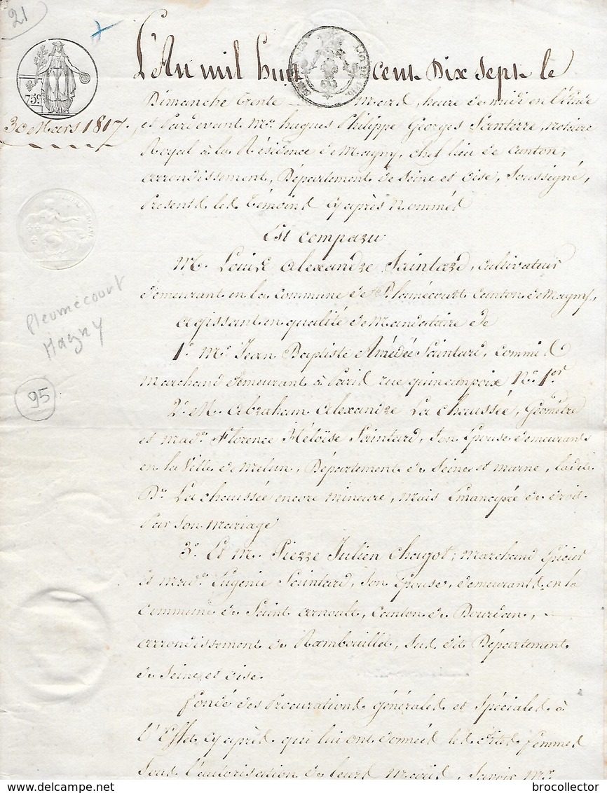 MAGNY ( 95 ) - Acte De 1807 - Cachets Généralité