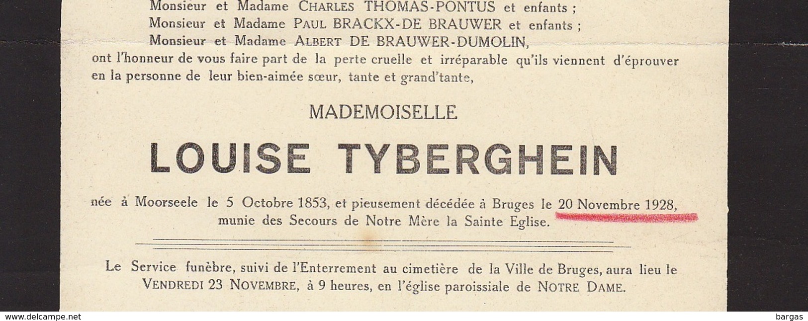 Faire Part De Décès Louise Tyberghien Moorsele - Overlijden