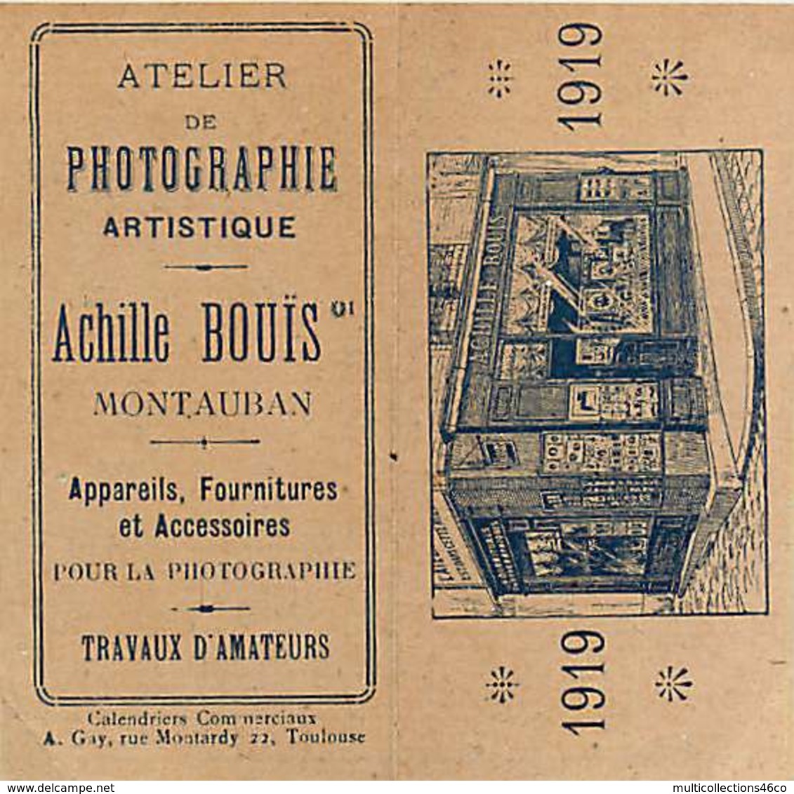 180320D - Calendrier Petit Format - 1919 Commerce Photographe ACHILLE BOUIS 82 MONTAUBAN - Petit Format : 1901-20