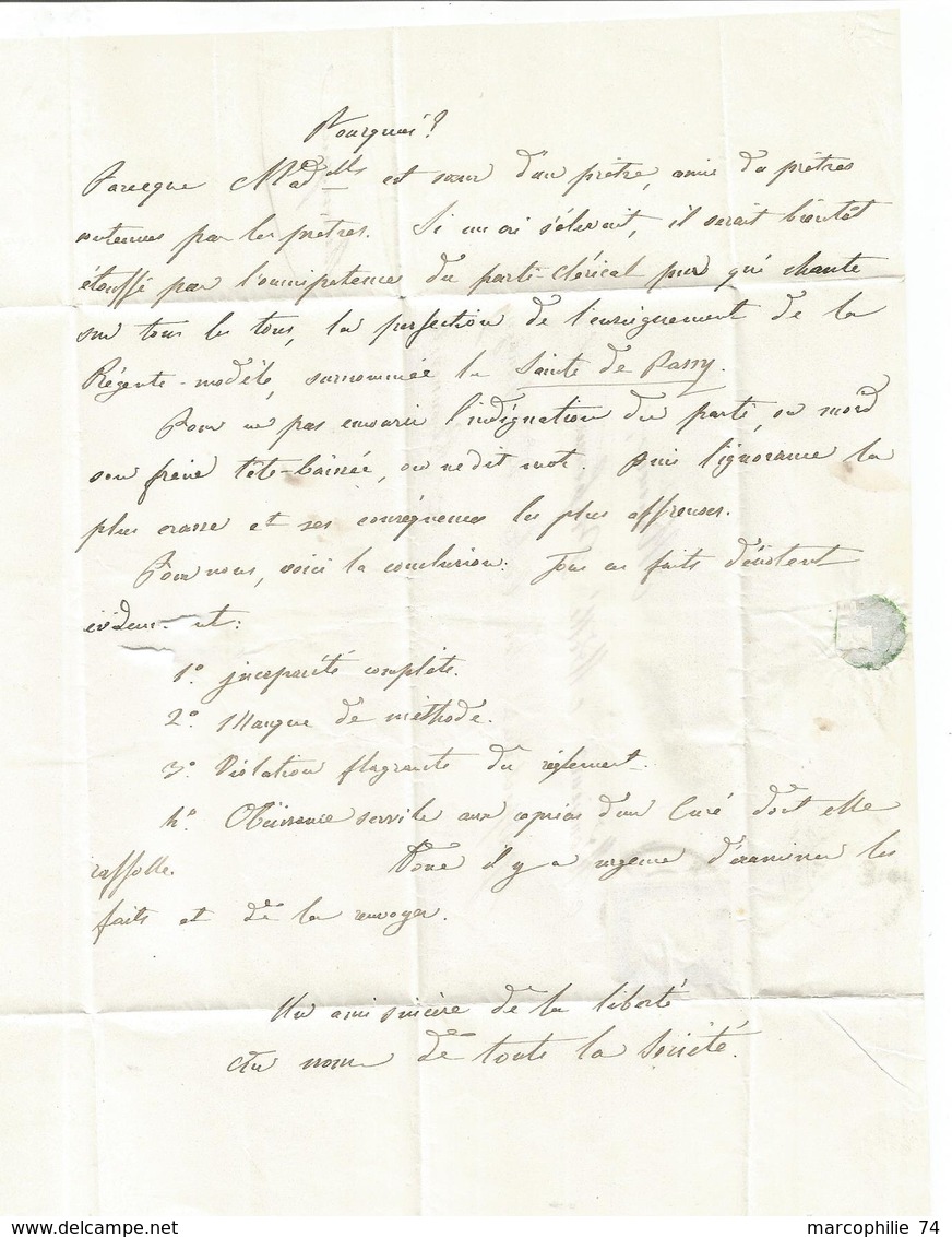 SARDE HAUTE SAVOIE 20C EFFLEURE   SALLANCHES 25 JAN 1860 LETTRE POUR BONNEVILLE - 1849-1876: Période Classique