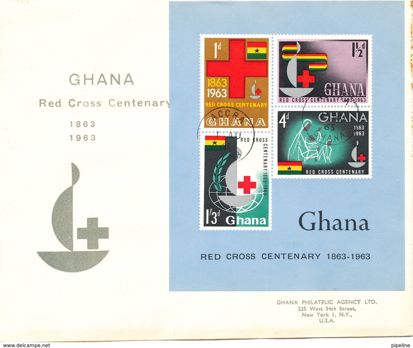 Ghana FDC 1-8-1963 RED CROSS Souvenir Sheet With Cachet - Ghana (1957-...)