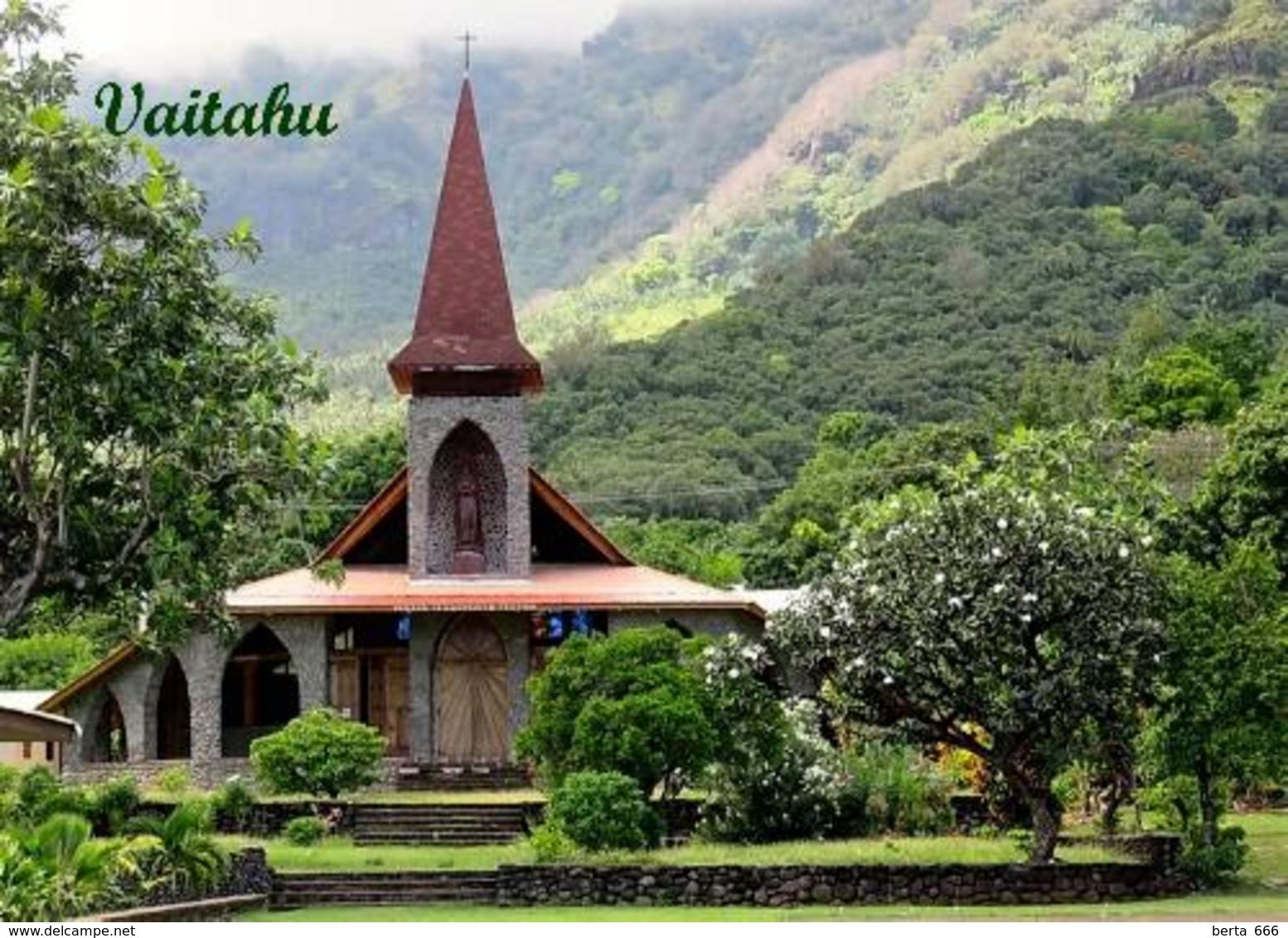 Marquesas Islands Tahuata Vaitahu Church View New Postcard Französisch Polynesien AK - Polynésie Française