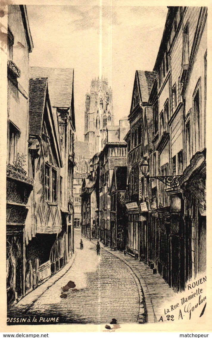 ROUEN -76- LA RUE DAMIETTE - DESSIN A LA PLUME - Rouen