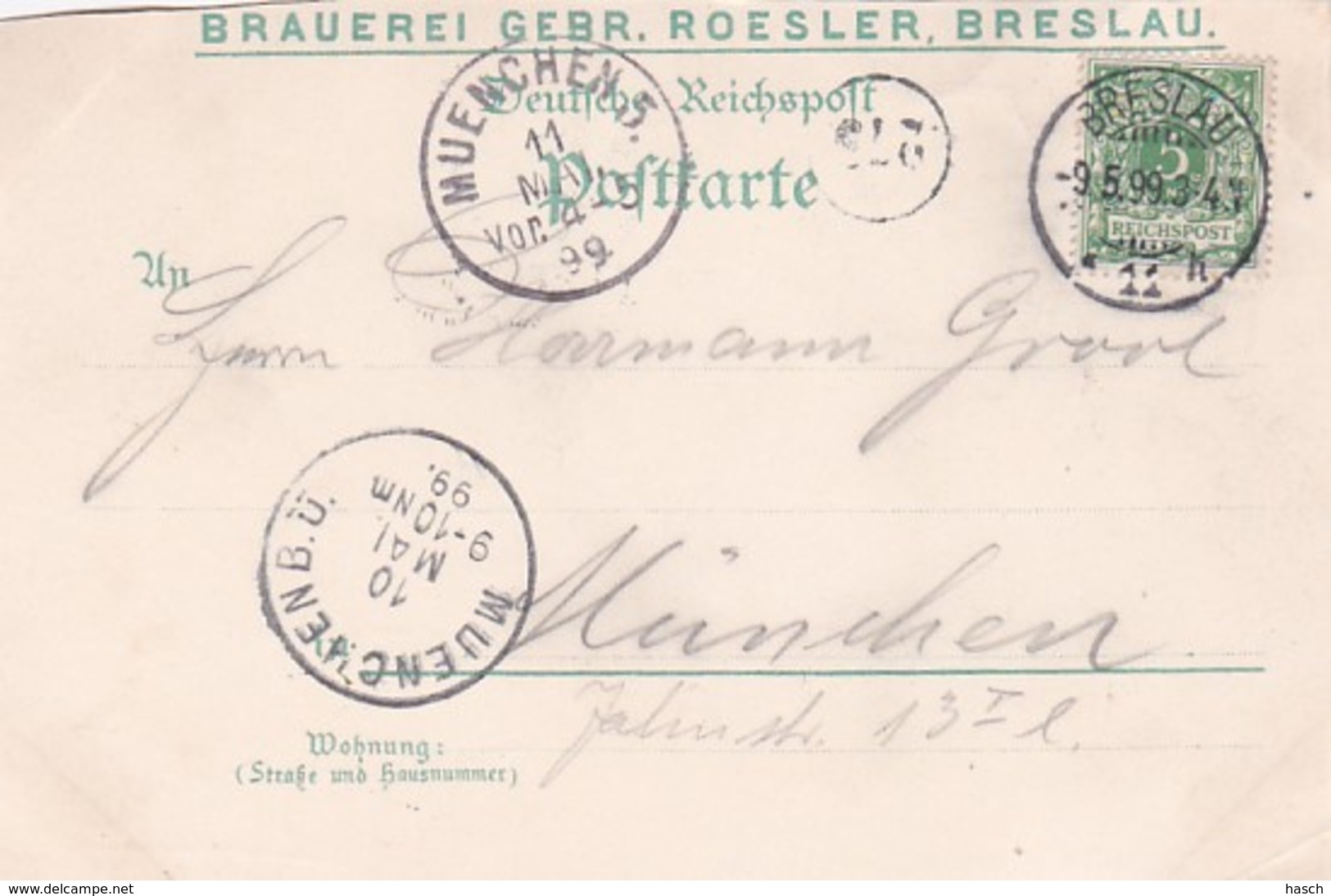 4812503Breslau, Brauerei Gebr.  Roesler – Kaiser Wilhel-Park. - 1899. (kanten Abgeschnitten) - Schlesien