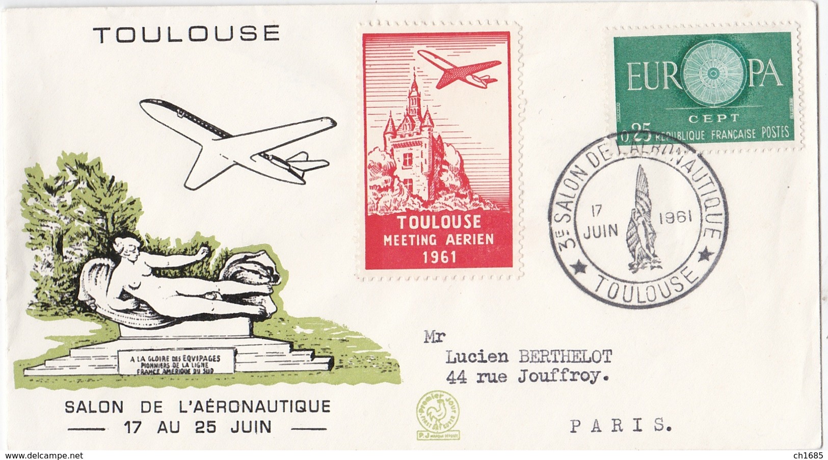 Vignette Toulouse Meeting Aérien 1961 Sur FDC De 1961 - 1960-.... Lettres & Documents