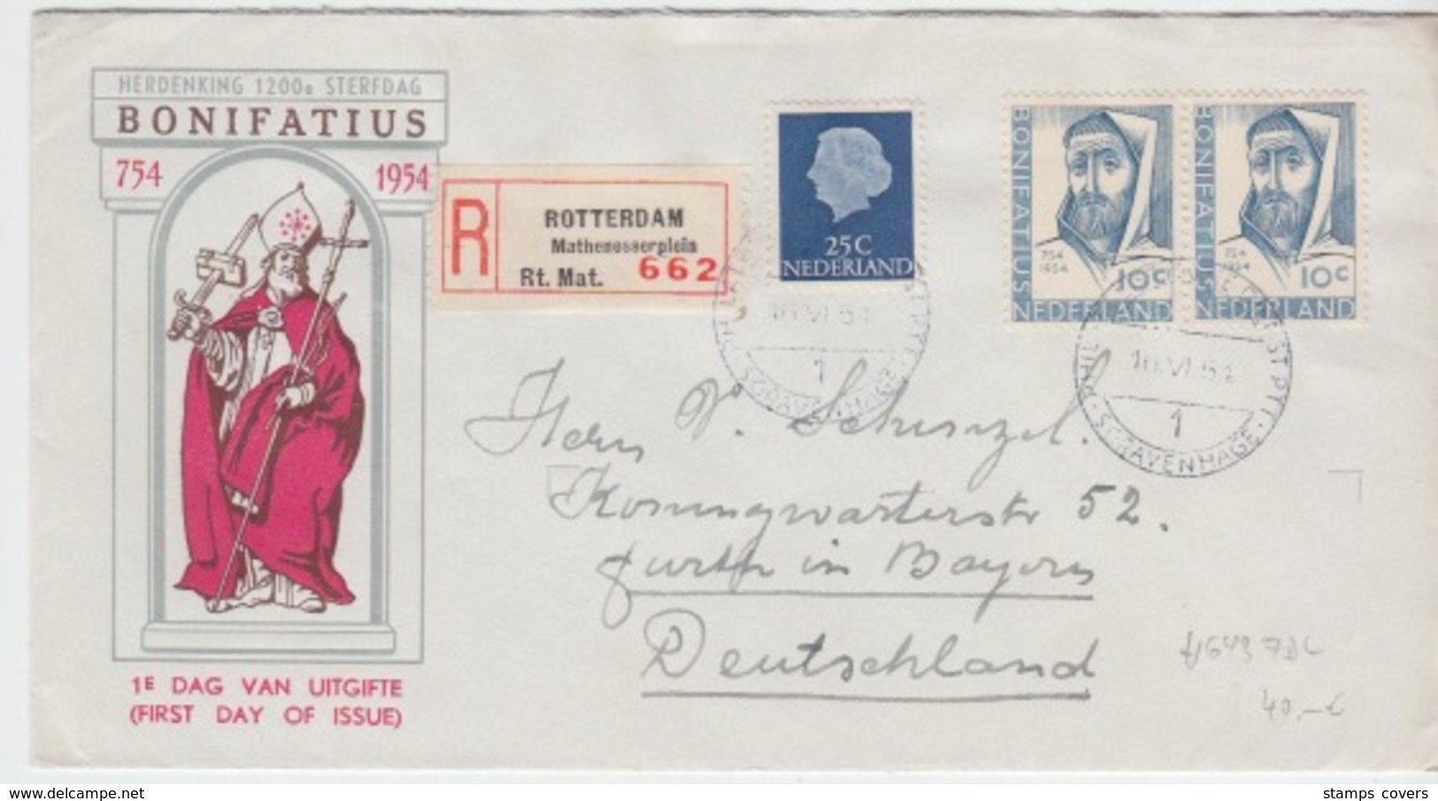 NEDERLAND FDC MICHEL 643 E 17 BONIFATIUS - FDC