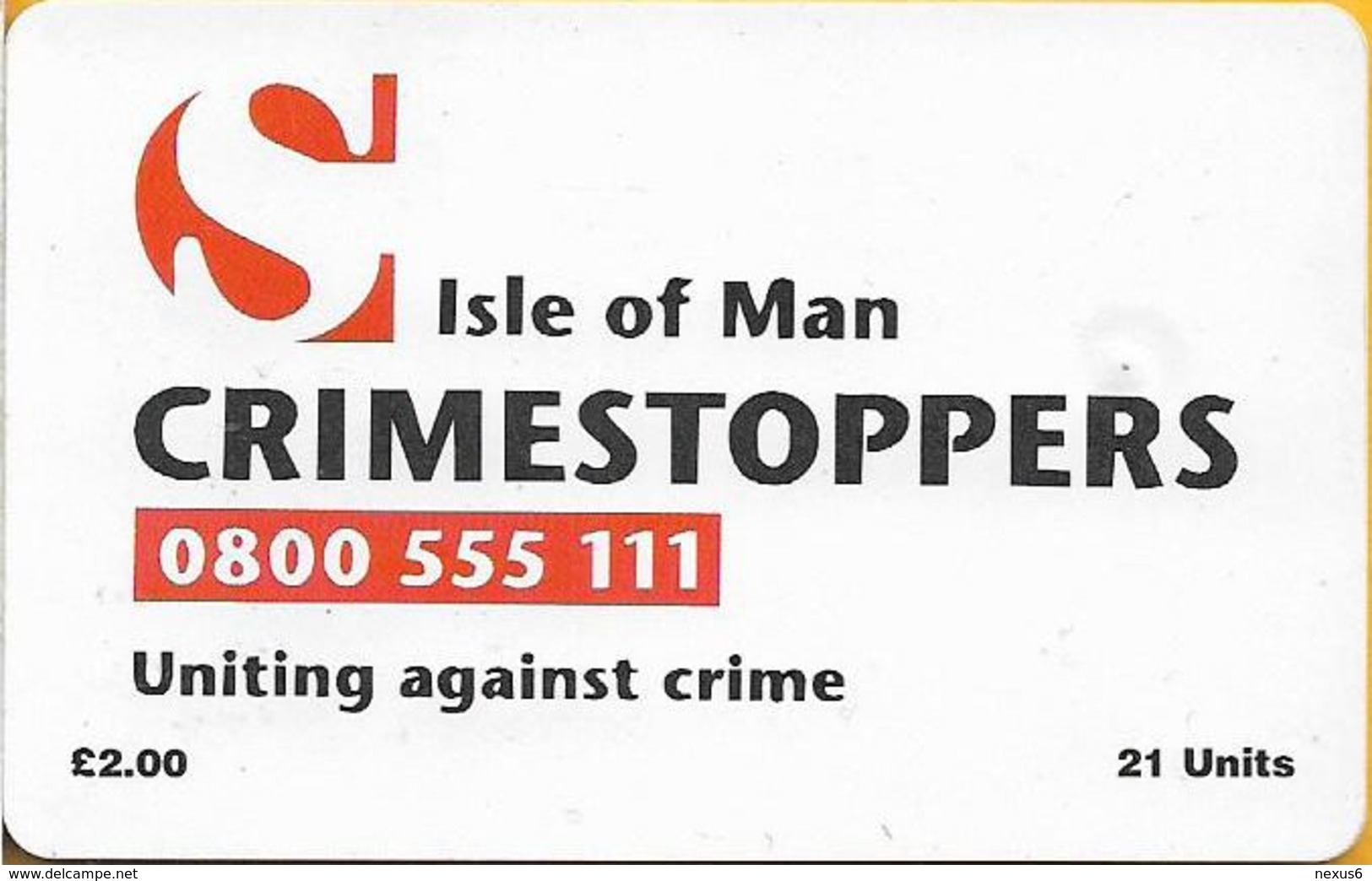 Isle Of Man - Chip - Crimestoppers, 21U, 1997, 10.000ex, Used - Man (Isle Of)