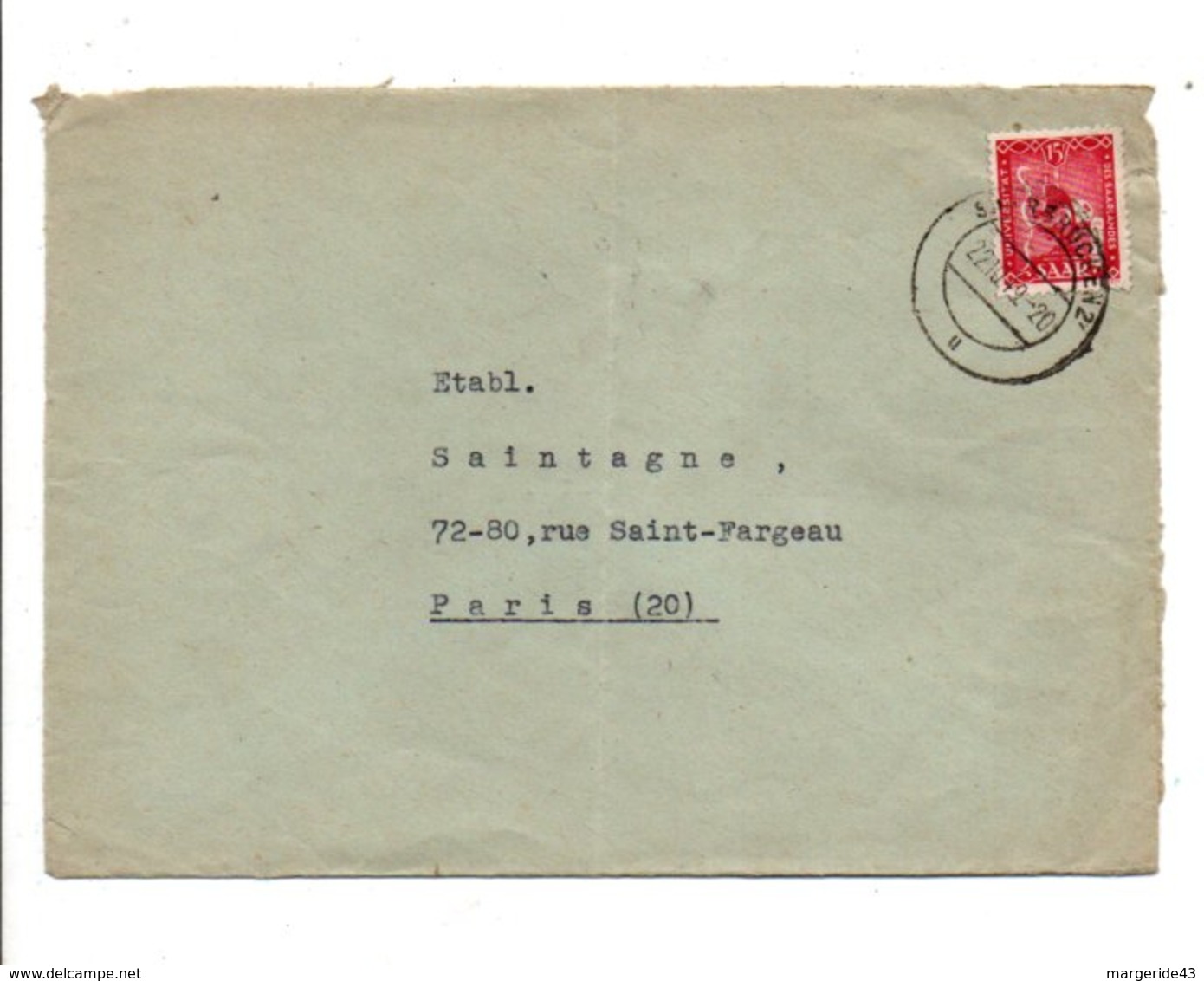 SARRE LETTRE POUR LA FRANCE 1949 - Lettres & Documents