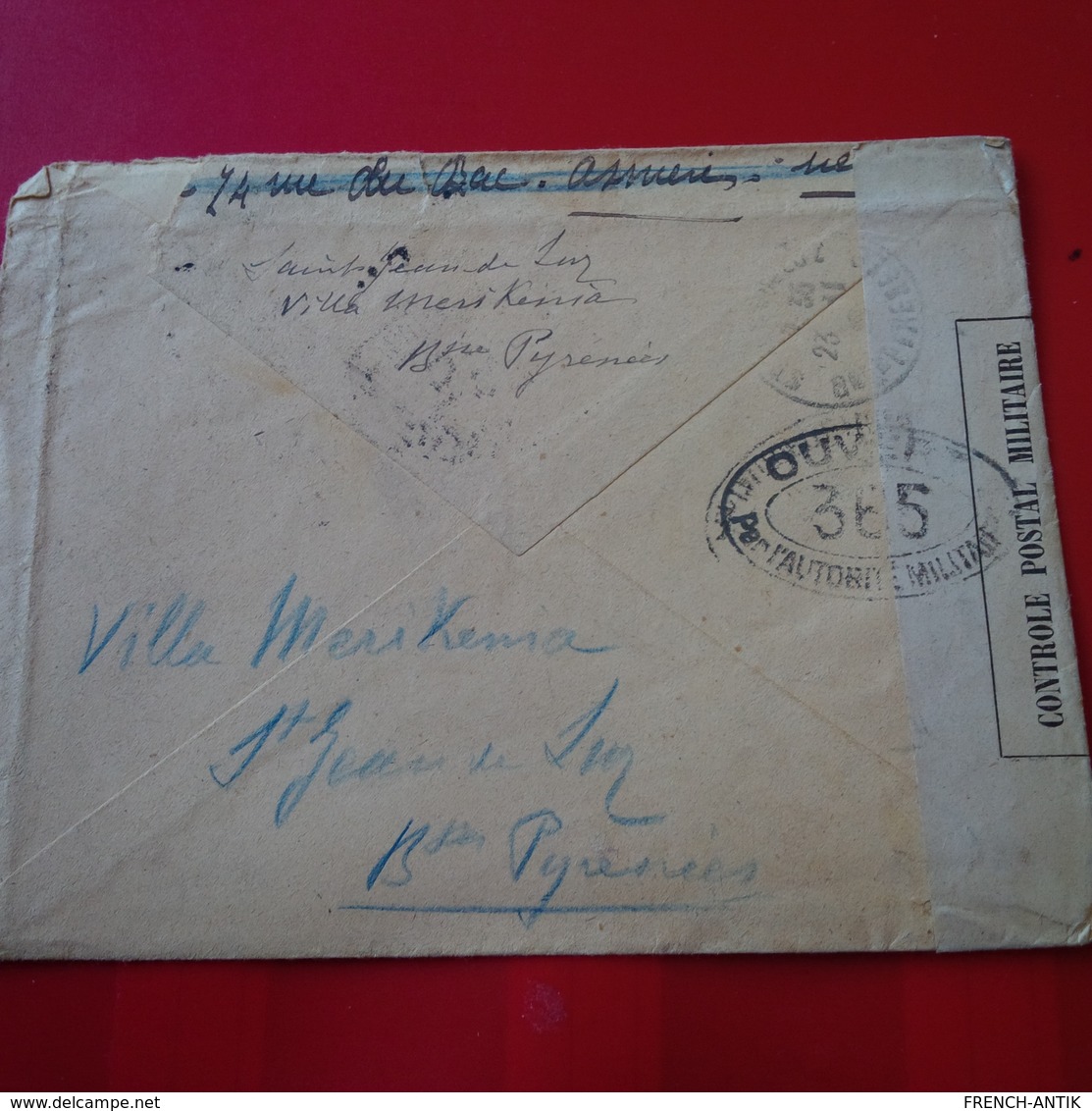 LETTRE MADAME GUER MILLER VILLA MERIKEMIA SAINT JEAN DE LUZ CACHET OUVERT 357 - Military Postage Stamps