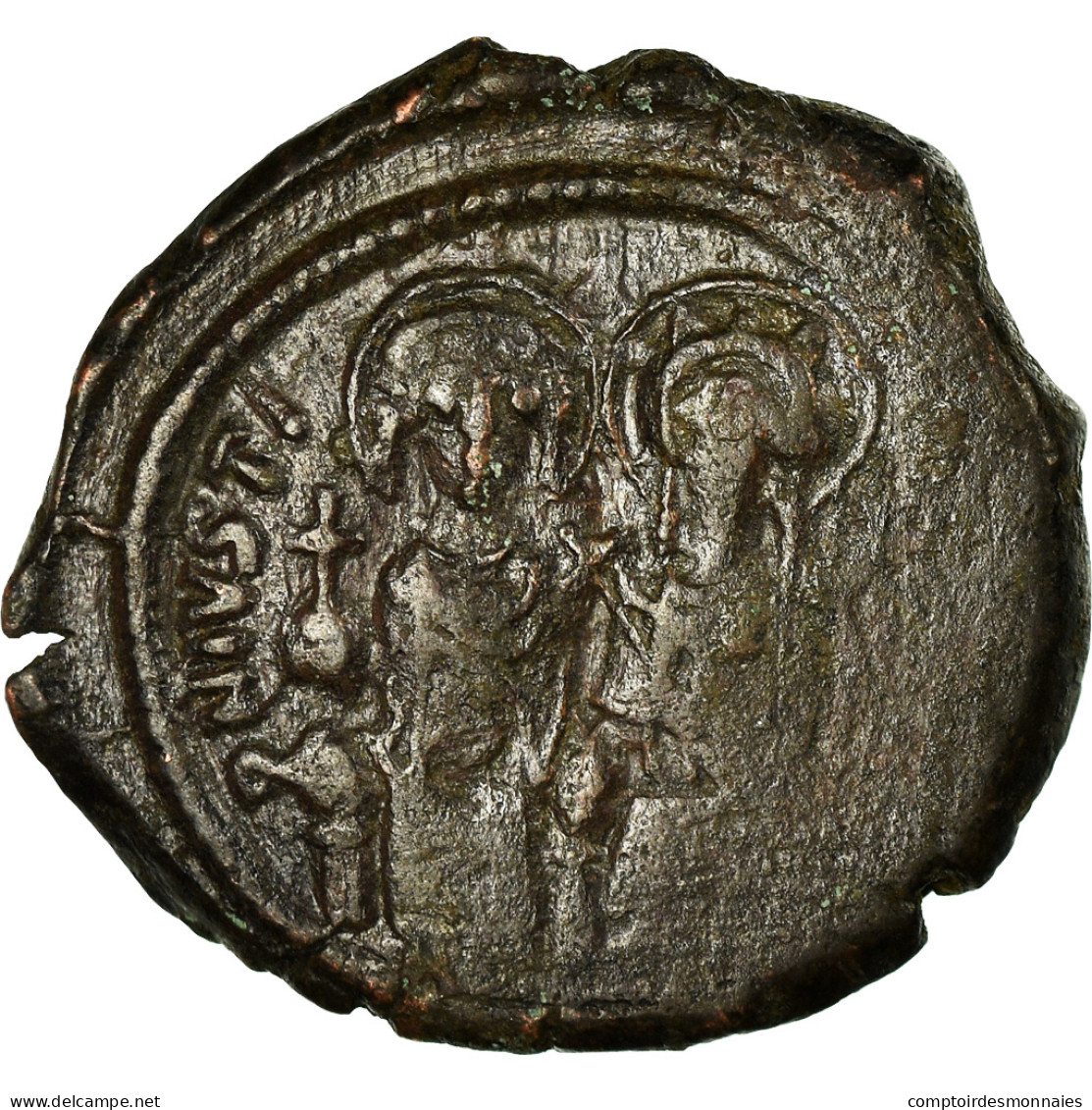 Monnaie, Justin II, Follis, 566-567, Constantinople, TB+, Cuivre, Sear:360 - Byzantium