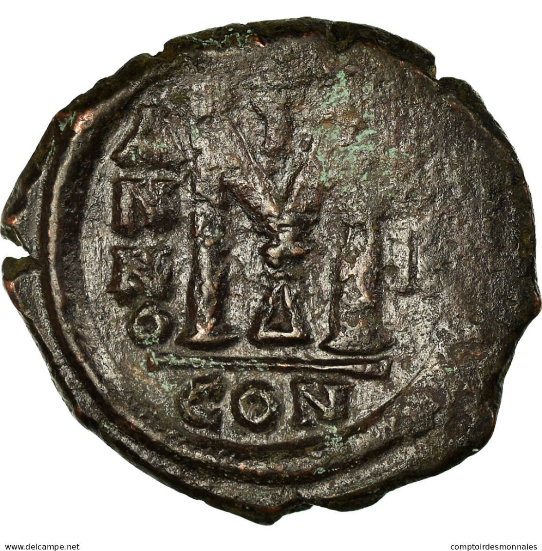 Monnaie, Justin II, Follis, 566-567, Constantinople, TB+, Cuivre, Sear:360 - Byzantium