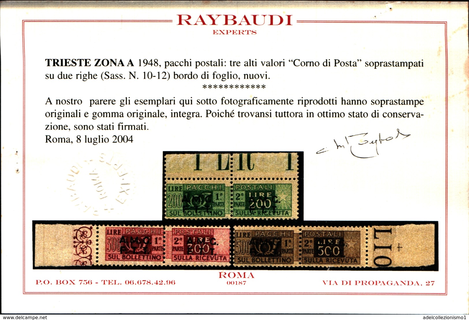 93614) ITALIA-Trieste - AMG FT-Corno Di Posta, Soprastampa Su Due Righe - Pacchi Postali - 1947/1948-12  VALORI MNH** - Colis Postaux/concession