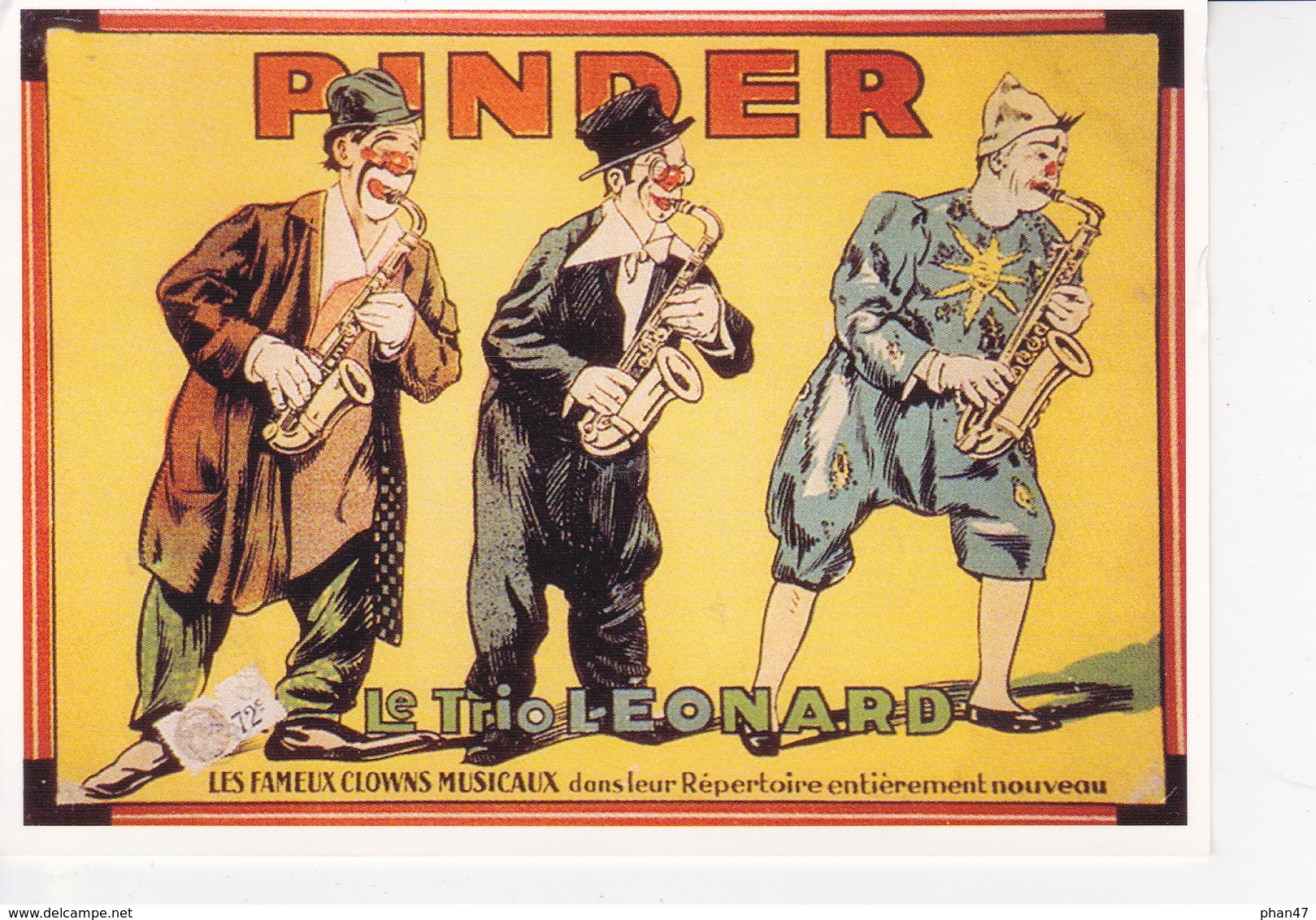 CIRQUE PINDER Le Trio Léonard, Clowns Musiciens, Saxophone, Affiche De 1930 - Zirkus