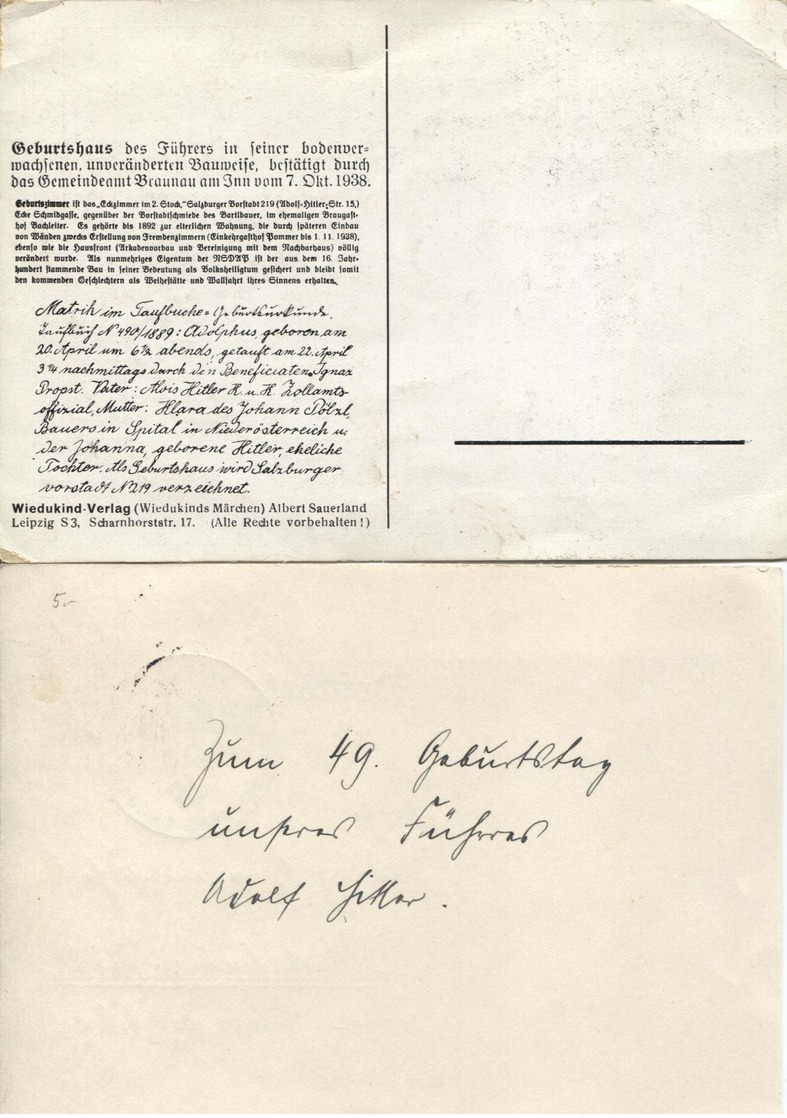AK, Um 1933, Hitlers Geburtshaus, Braunau, Künstlerkrte. Gerhard Hahn, PK 1938, Stpl.Wien/ Des Führers Geburtstag - Braunau