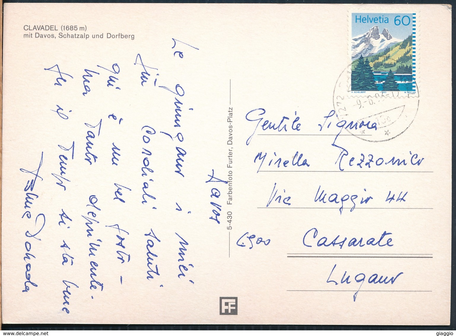 °°° 19412 - SVIZZERA - GR - CLAVADEL Mit DAVOS - 1993 With Stamps °°° - Davos