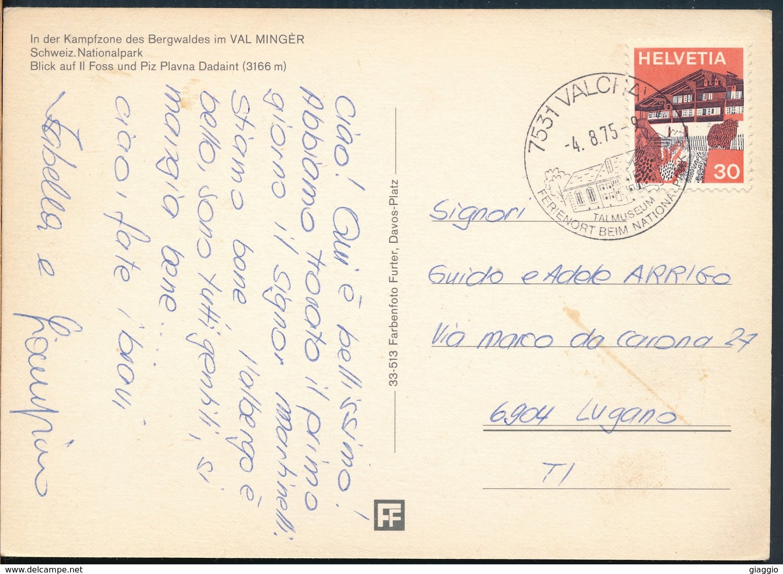 °°° 19413 - SVIZZERA - GR - VAL MINGER - 1975 With Stamps °°° - Altri & Non Classificati