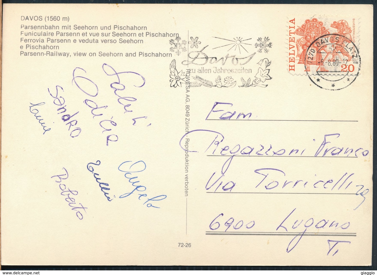 °°° 19414 - SVIZZERA - GR - DAVOS - 1980 With Stamps °°° - Davos