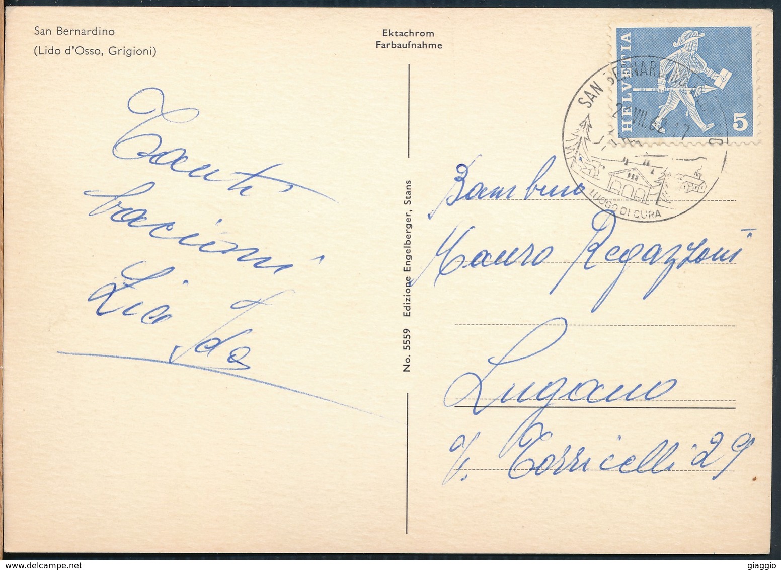 °°° 19415 - SVIZZERA - GR - SAN BERNARDINO , LIDO D'OSSO - 1962 With Stamps °°° - Altri & Non Classificati