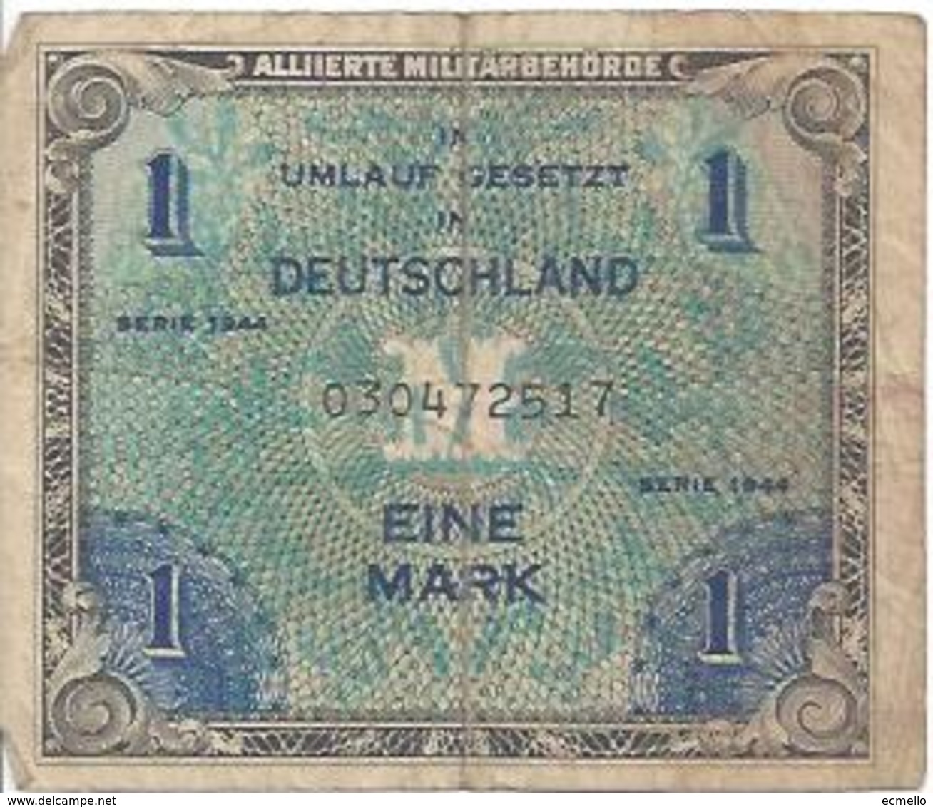 GERMANY FED. REP.  P192 1 MARK 1944 F - 1 Deutsche Mark