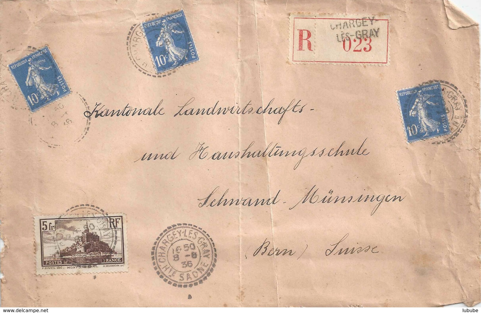 R Briefvs  Chargey-les-Gray - Münsingen           1936 - Storia Postale