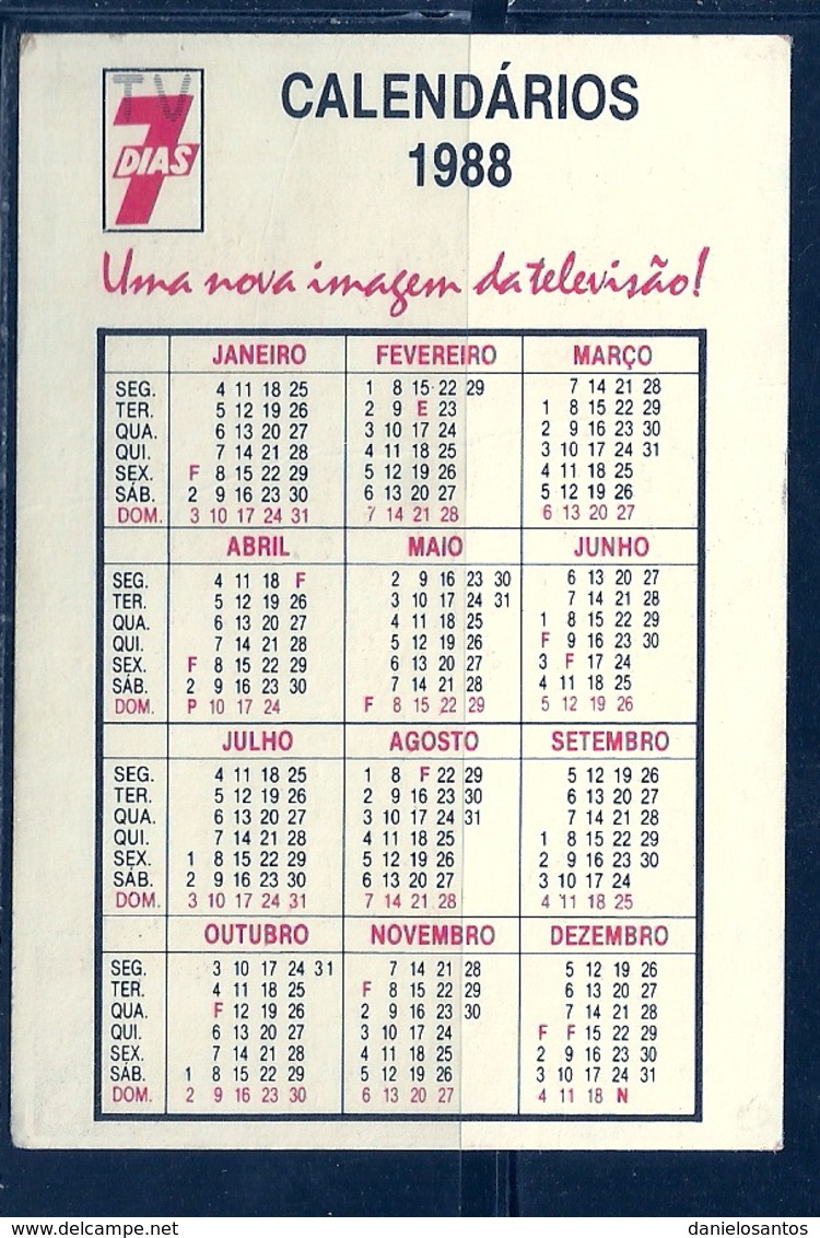 1988 Pocket Calendar Calandrier Calendario Portugal Revista Magazine Review 7 Dias - Grand Format : 1981-90