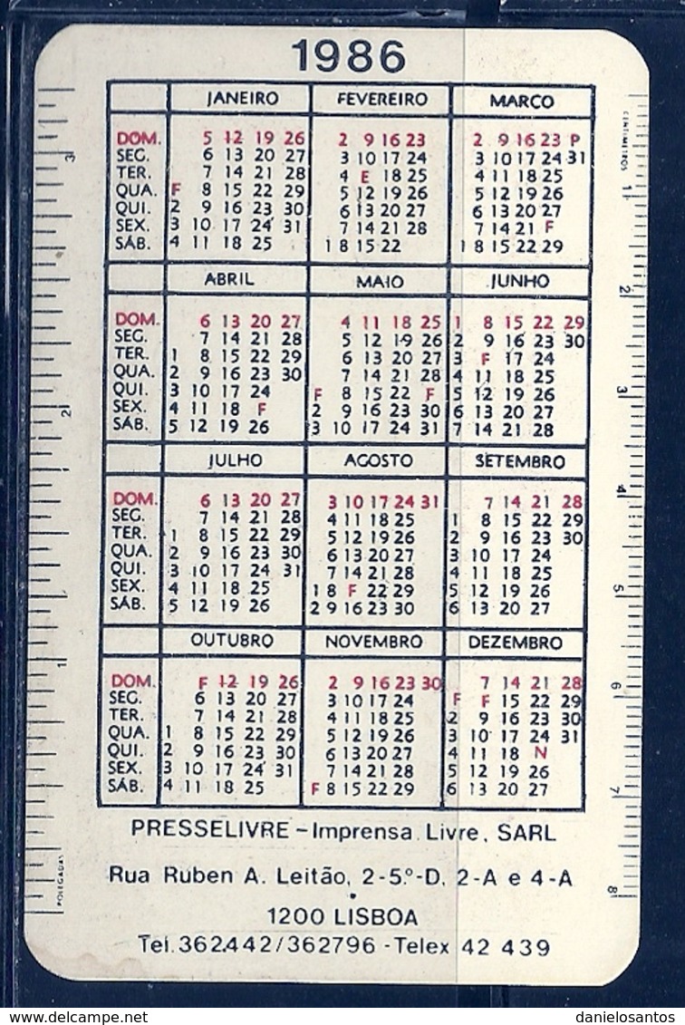 1986 Pocket Calendar Calandrier Calendario Portugal Jornal Newspaper Journal Periodico CM Correio Da Manhã - Grand Format : 1981-90