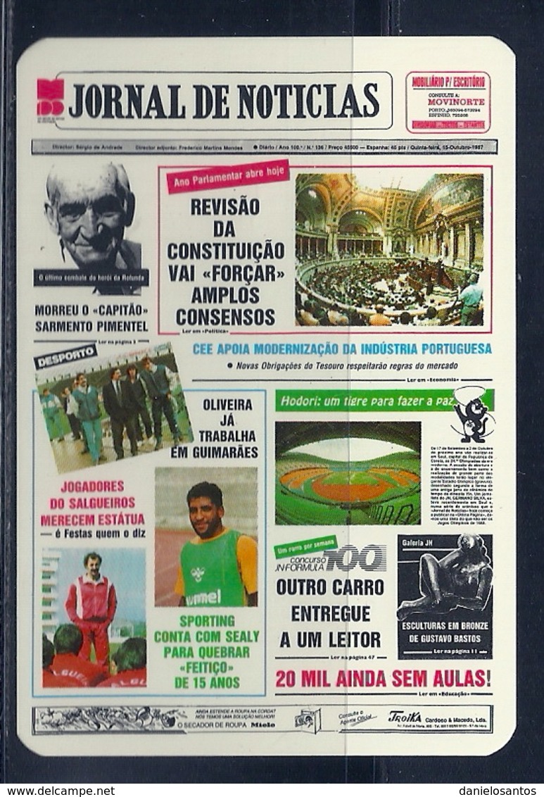 1988 Pocket Calendar Calandrier Calendario Portugal Jornal Newspaper Journal Periodico JN Jornal De Noticias - Grand Format : 1981-90