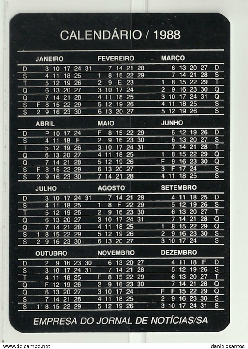 1988 Pocket Calendar Calandrier Calendario Portugal Jornal Newspaper Journal Periodico Desporto Sports O Jogo - Grand Format : 1981-90