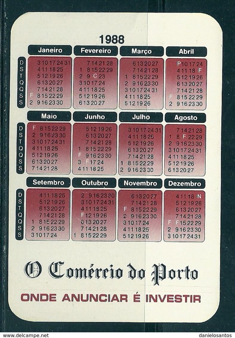 1988 Pocket Calendar Calandrier Calendario Portugal Jornal Newspaper Journal Periodico O Comercio Do Porto - Grand Format : 1981-90