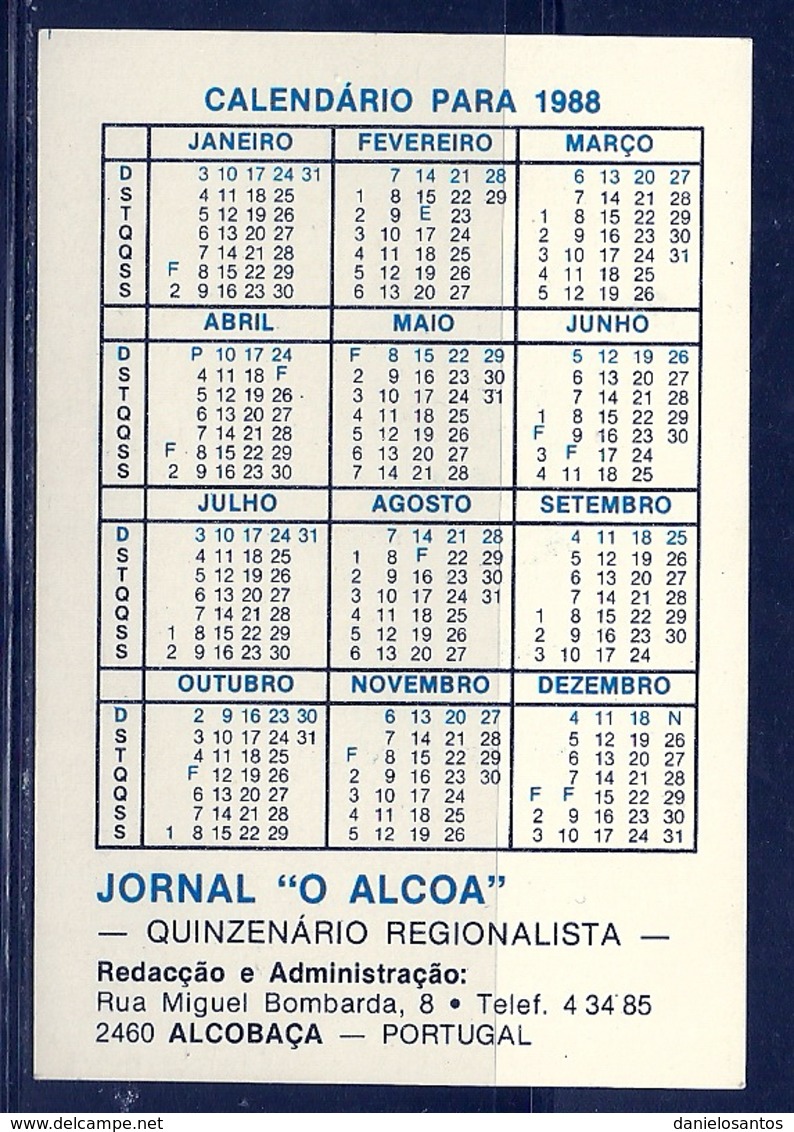 1988 Pocket Calendar Calandrier Calendario Portugal Jornal Newspaper Journal Periodico O Alcoa Quinzenario Regionalista - Grand Format : 1981-90