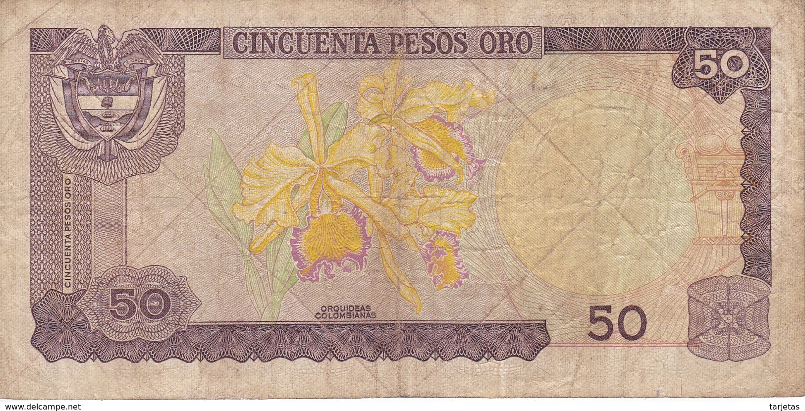 BILLETE DE COLOMBIA DE 50 PESOS DE ORO DEL AÑO 1980 (BANK NOTE) - Colombie