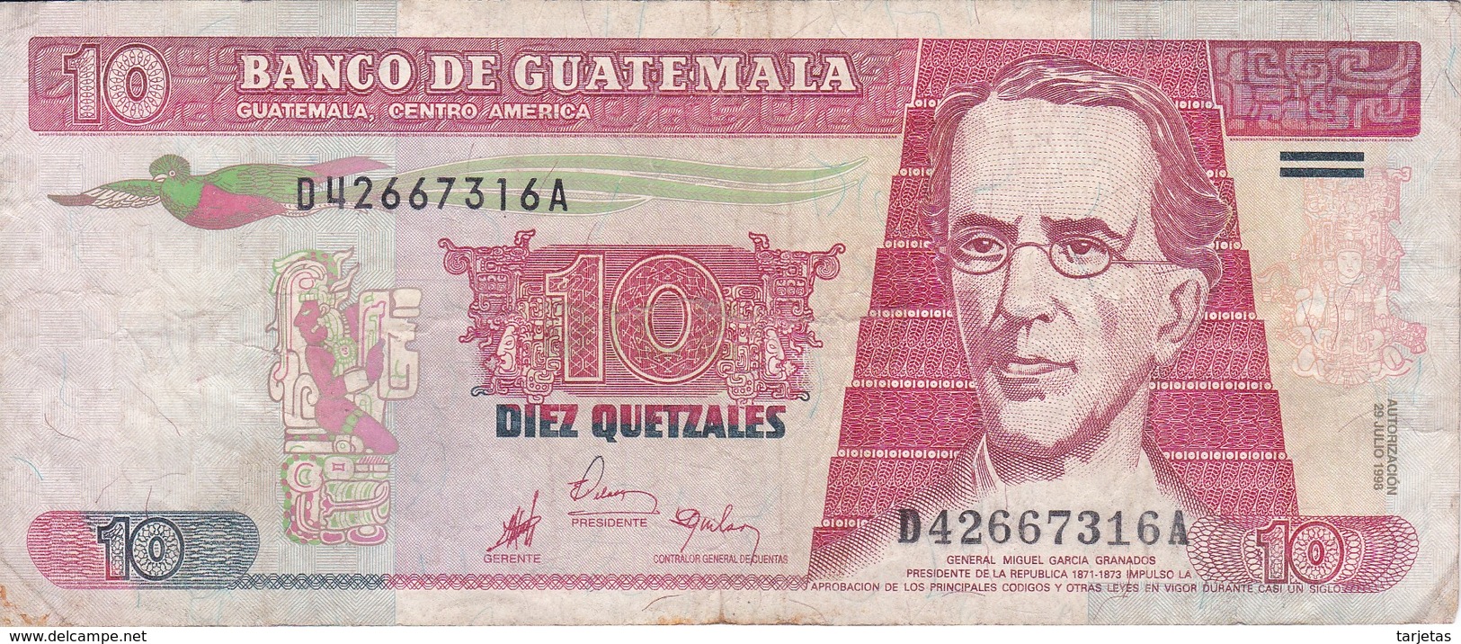 BILLETE DE GUATEMALA DE 10 QUETZALES DEL 29 JULIO 1998 (BANKNOTE) - Guatemala