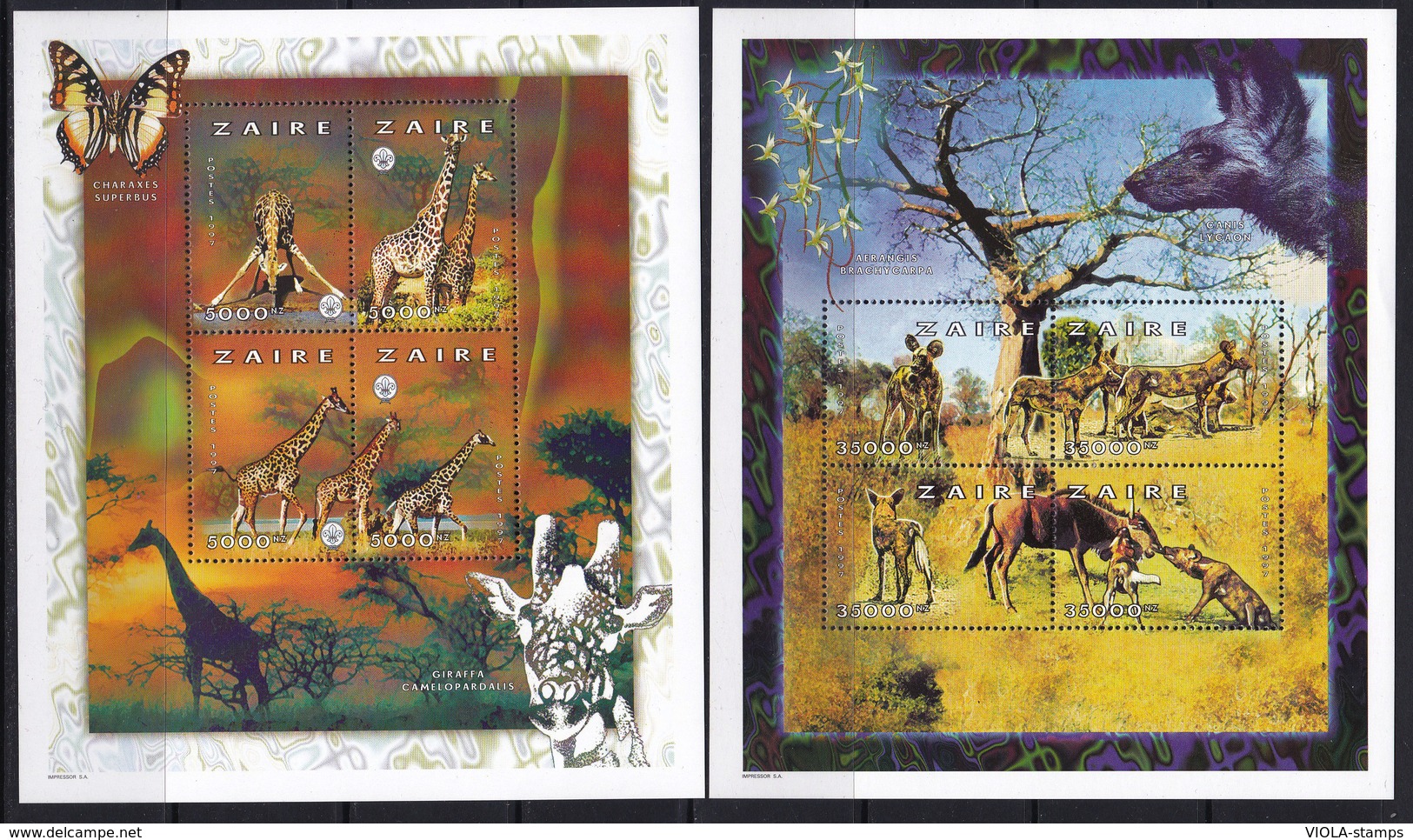 1997,Zaire,giraffe,lion,elephant,s/s+6 Sheetlets Perforated,mint/** - Other & Unclassified