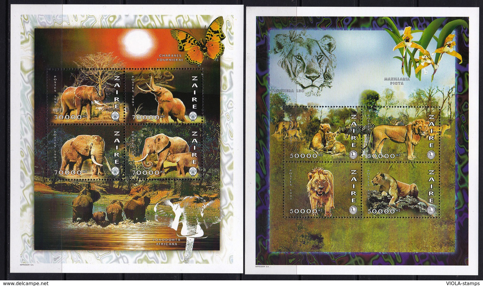 1997,Zaire,giraffe,lion,elephant,s/s+6 Sheetlets Perforated,mint/** - Other & Unclassified