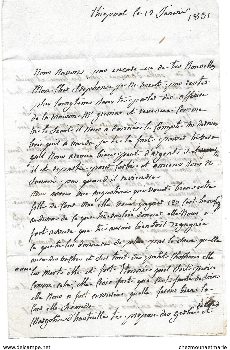 THIEPVAL PARIS 1831 - POUR LE BARON DE WASSERVAS ADMINISTRATION DES DOUANES - TAXE SUR LETTRE LAC - 1801-1848: Précurseurs XIX