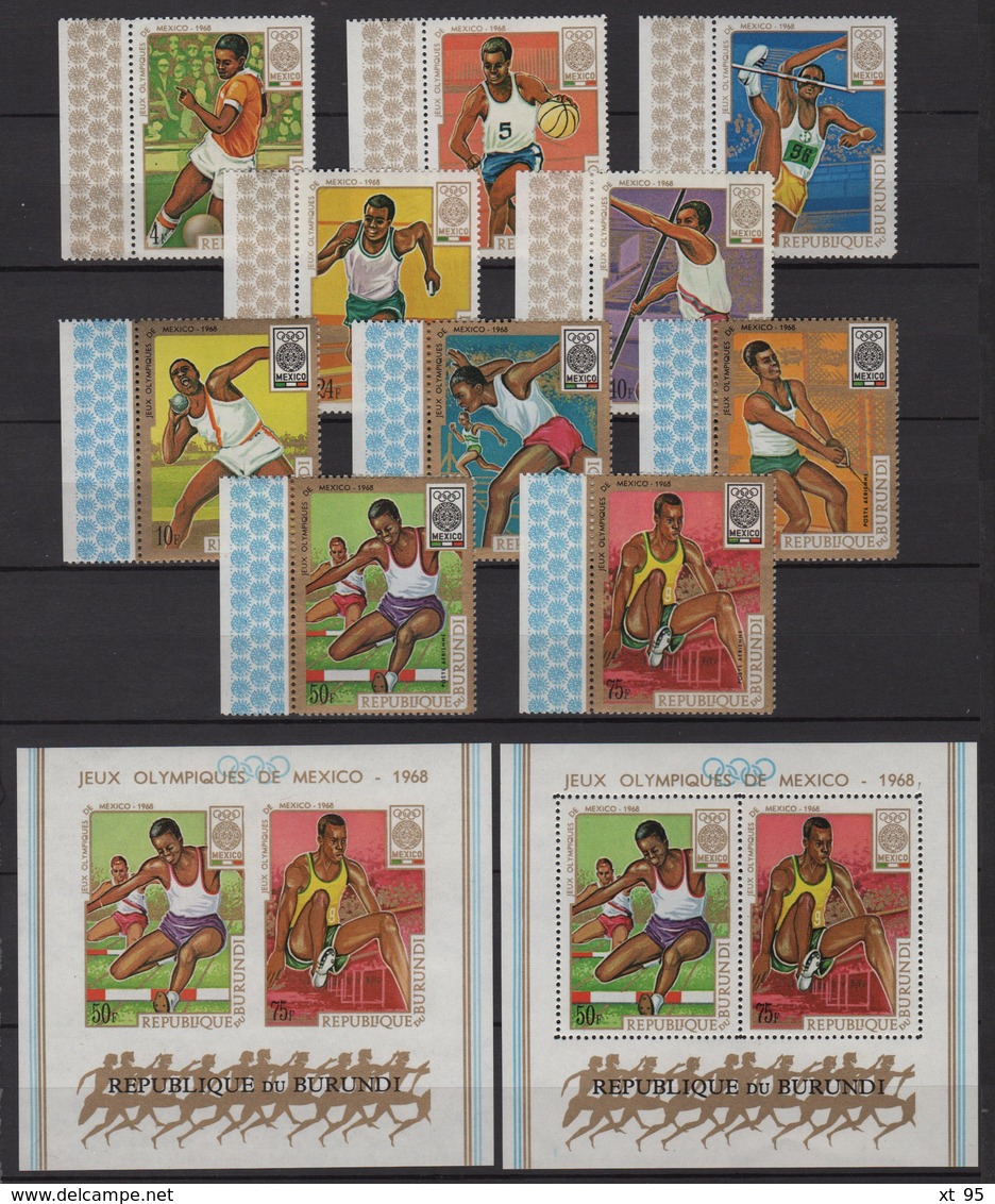 Burundi - N°294 à 298 + PA N°95 à 99 + BF 26 - JO Mexico 1968 - ** Neufs Sans Charniere - Cote 24.75€ - Unused Stamps