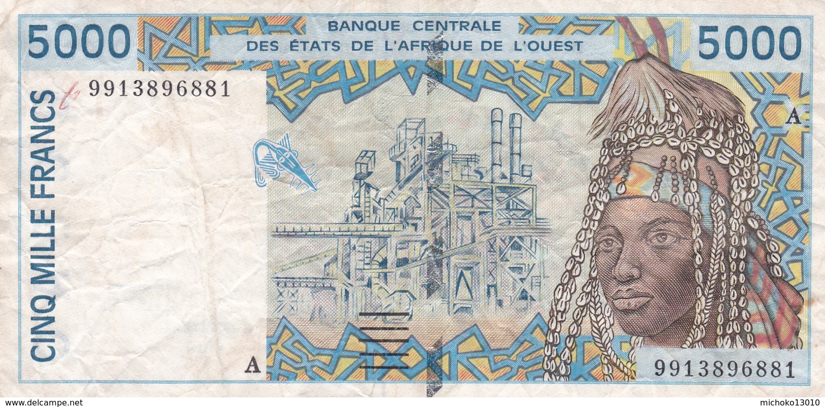 BILLET 5000 FRANCS BCEAO  PICK 113A ETAT VOIR SCAN - Côte D'Ivoire